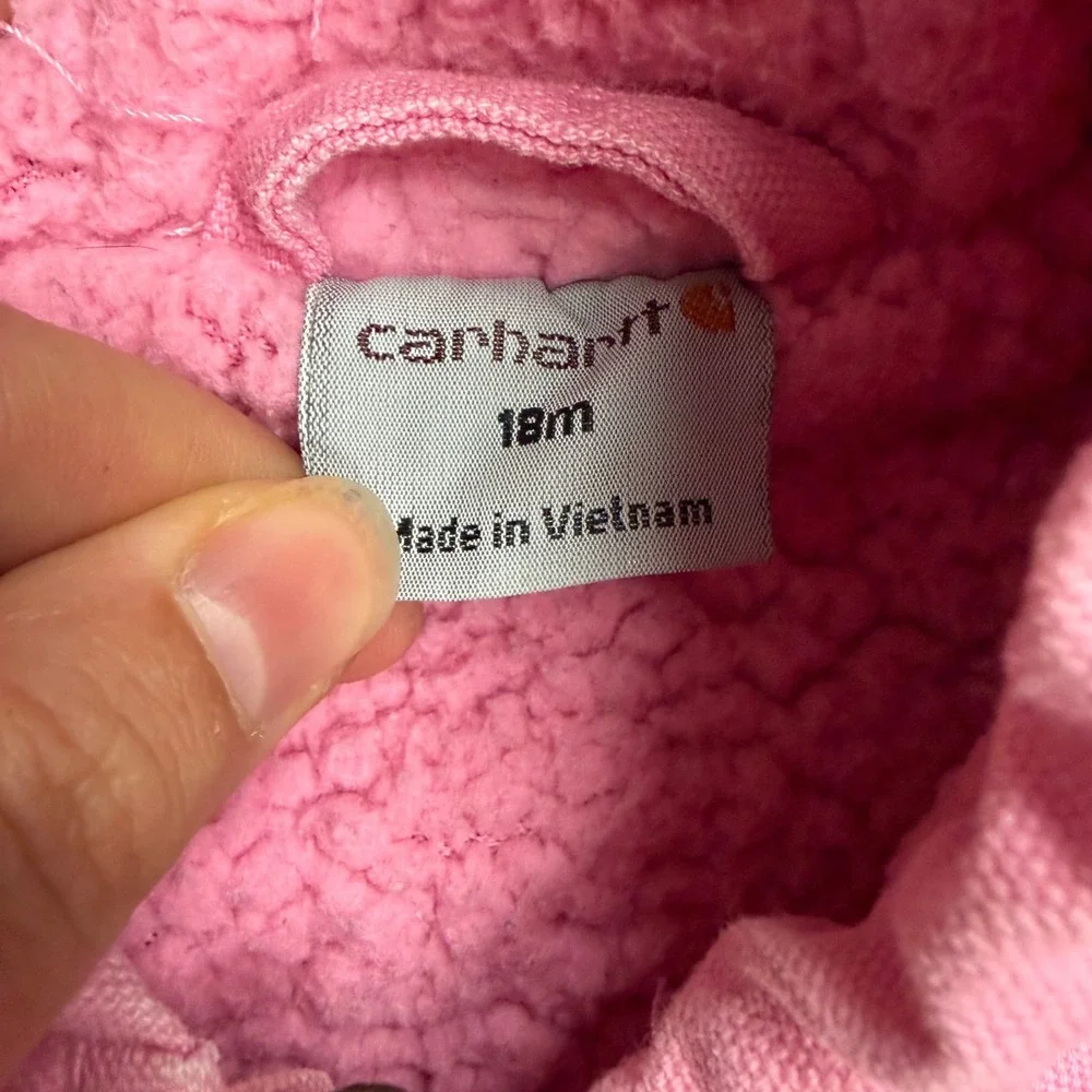 Carhartt Pink Canvas Sherpa Lined Hooded Jacket Girls 18 Months Active Coat